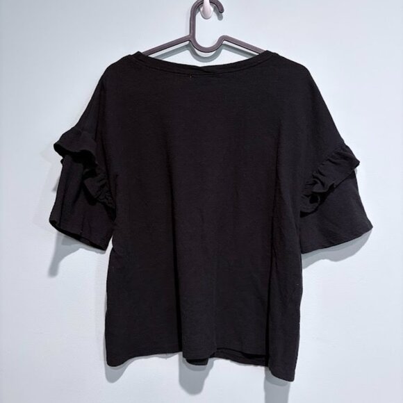 Black Short Sleeve Embroidered Top Medium - Picture 2 of 2